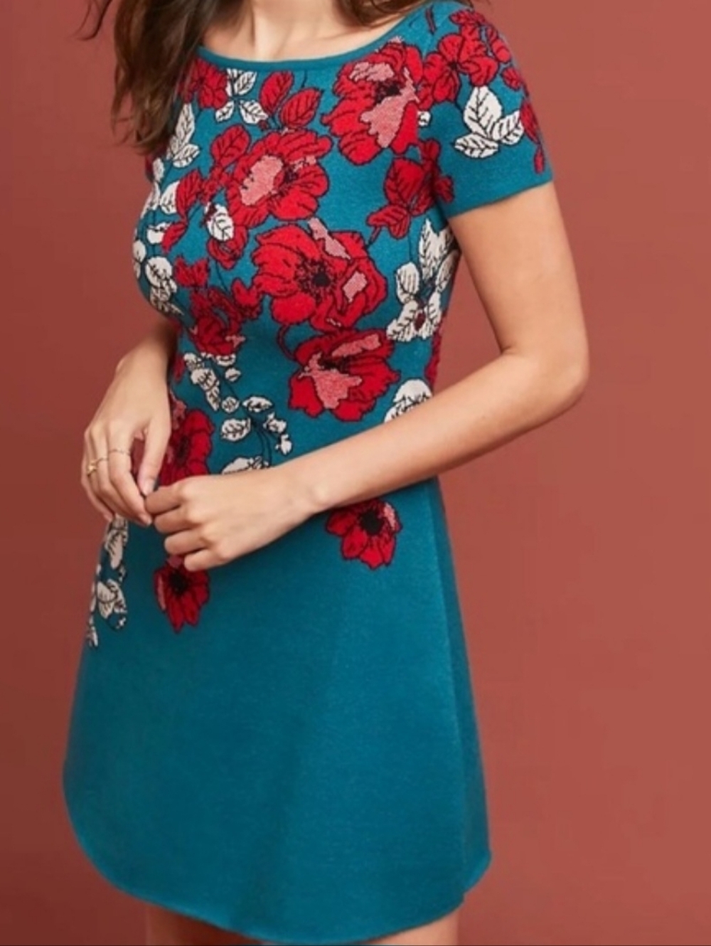 Maeve Anthropologie Floral Knit Mini Dress